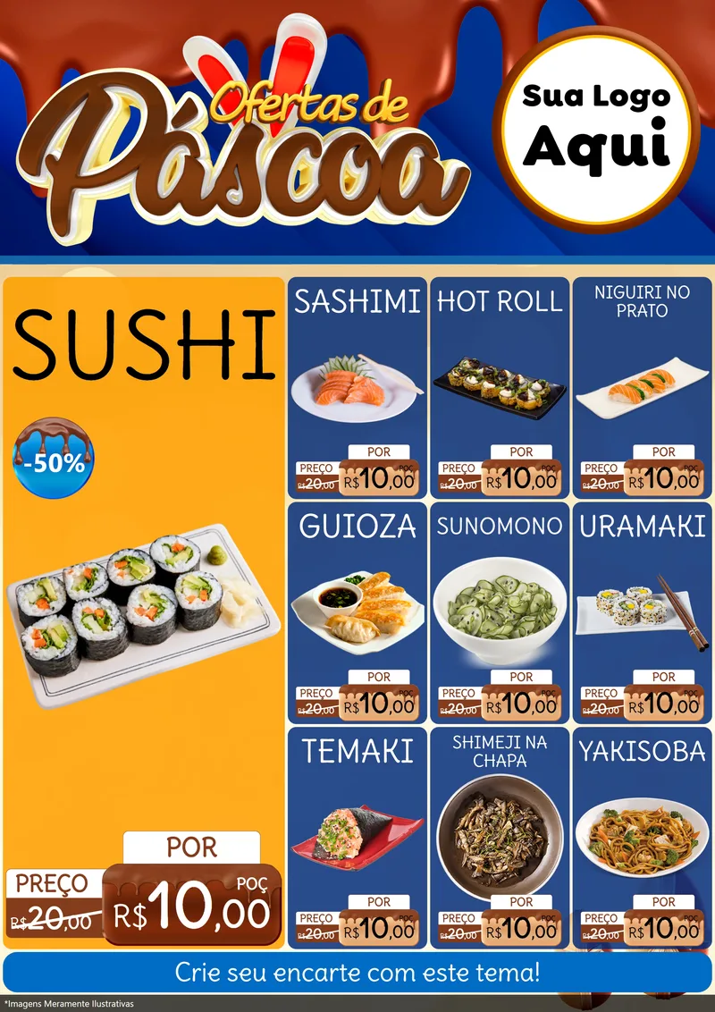 Modelo de Encarte para Encarte A4 Vertical com o tema Ofertas de Páscoa para Comida japonesa