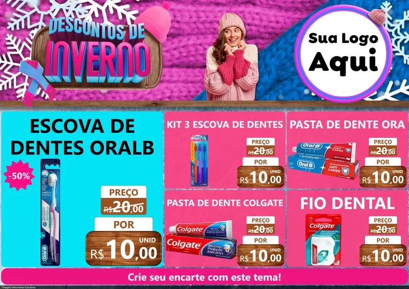 Modelo de Encarte para Encarte A4 Horizontal com o tema Descontos de Inverno para Higiene Pessoal