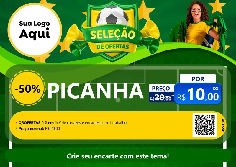 Modelo de Cartaz para Cartaz A4 Horizontal com o tema Seleção de Ofertas - Copa para Açougue