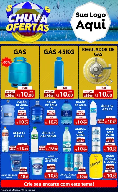 Modelo de Encarte para Encarte Grande com o tema Chuva de Ofertas para Água e gás