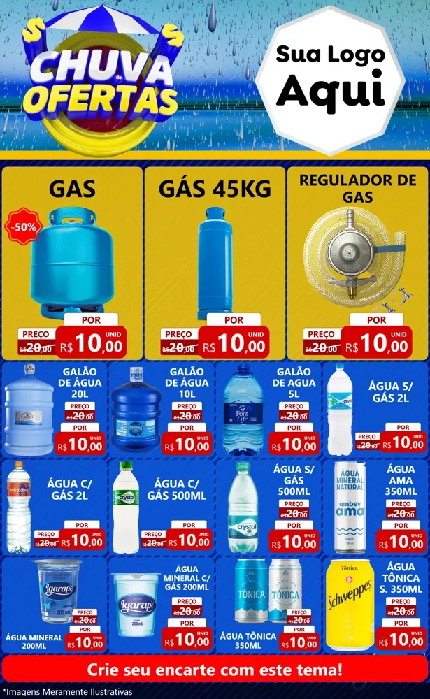 Modelo de Encarte para Encarte Grande com o tema Chuva de Ofertas para Água e gás