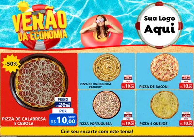 Modelo de Encarte para Encarte A4 Horizontal com o tema Verão da Economia para Pizzaria
