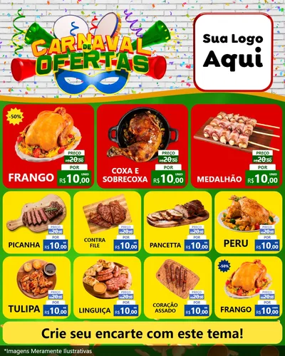 Modelo de Rede Social para Feed Instagram com o tema Carnaval de Ofertas para Assados