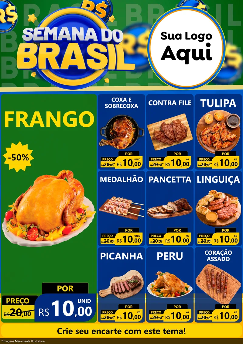 Modelo de Encarte para Encarte A4 Vertical com o tema Semana Do Brasil para Assados