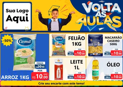 Modelo de Encarte para Encarte A4 Horizontal com o tema Volta Às Aulas para Supermercado
