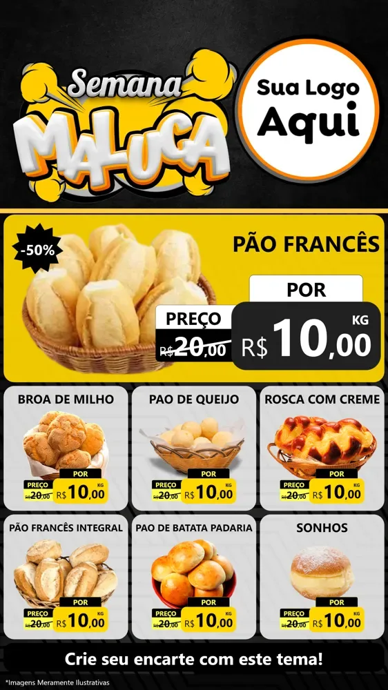 Modelo de Rede Social para Stories com o tema Semana Maluca para Padaria