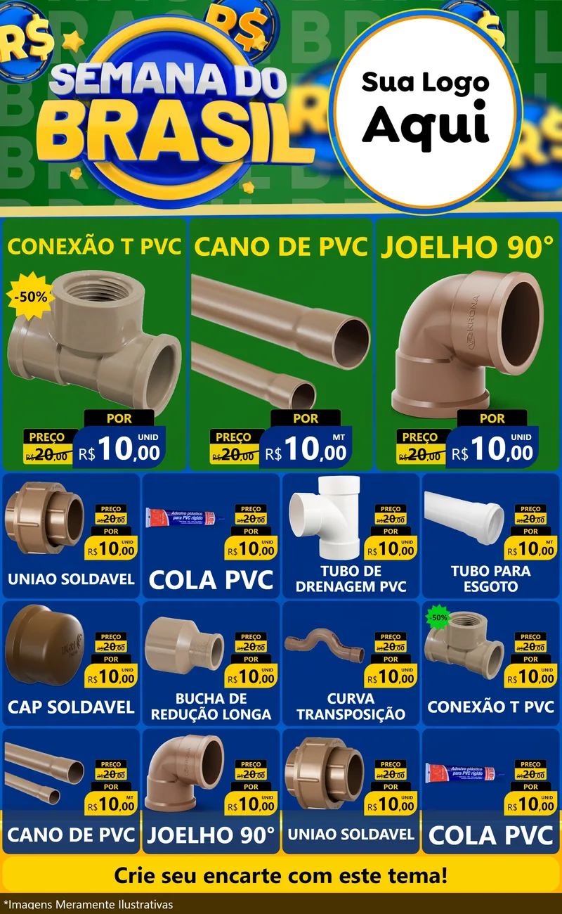 Modelo de Encarte para Encarte Grande com o tema Semana Do Brasil para Tubos e conexões