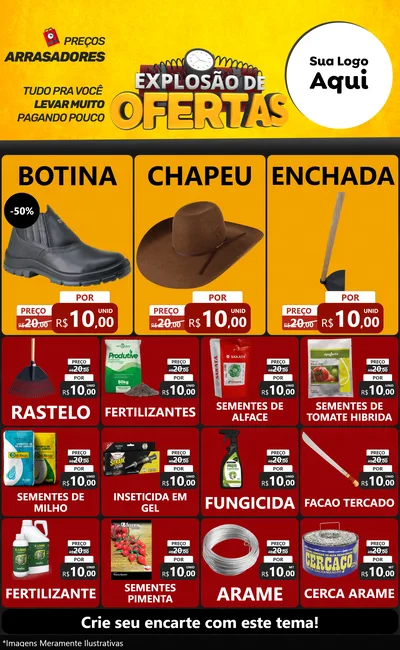 Modelo de Encarte para Encarte Grande com o tema Explosão de Ofertas para Agropecuária