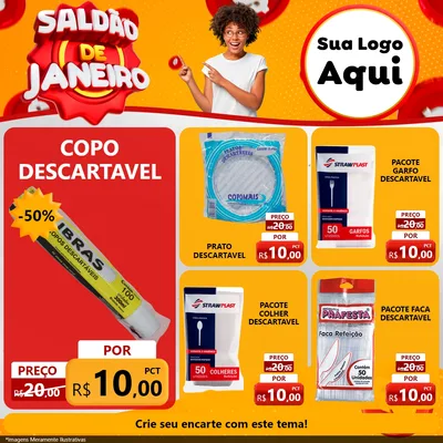 Modelo de Rede Social para Feed Facebook com o tema Saldão de Janeiro para Embalagens
