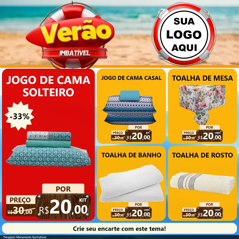 Modelo de Rede Social para Feed Facebook com o tema Verão Imbatível para Cama, Mesa e Banho