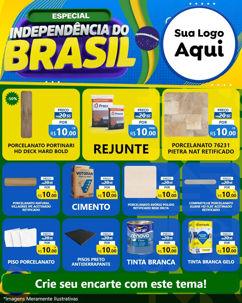 Modelo de Rede Social para Feed Instagram com o tema Especial Independência do Brasil para Pisos e revestimentos