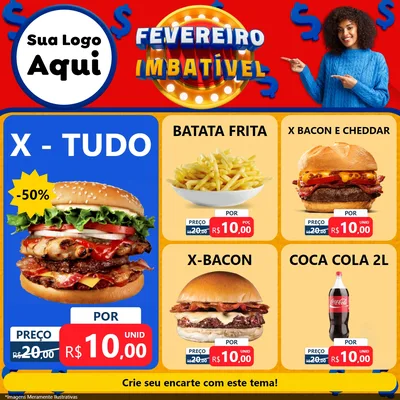 Modelo de Rede Social para Feed Facebook com o tema Fevereiro Imbatível para Hamburgueria