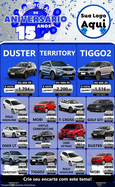 Modelo de Encarte para Encarte Grande com o tema Promoção de Aniversário - 15 Anos para Concessionaria de Carros