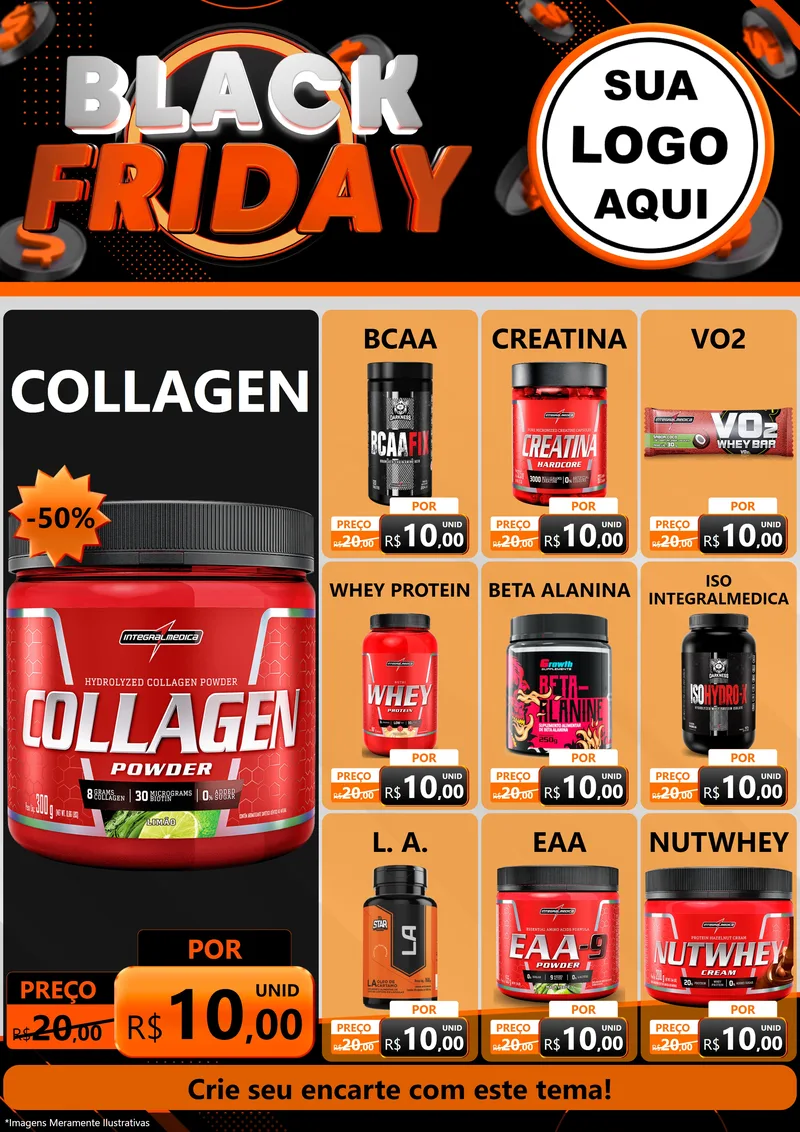 Modelo de Encarte para Encarte A4 Vertical com o tema Black Friday para Suplementos alimentares
