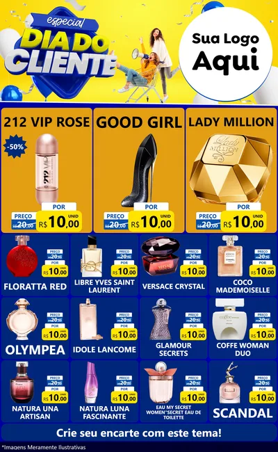 Modelo de Encarte para Encarte Grande com o tema Especial Dia do Cliente para Perfumes