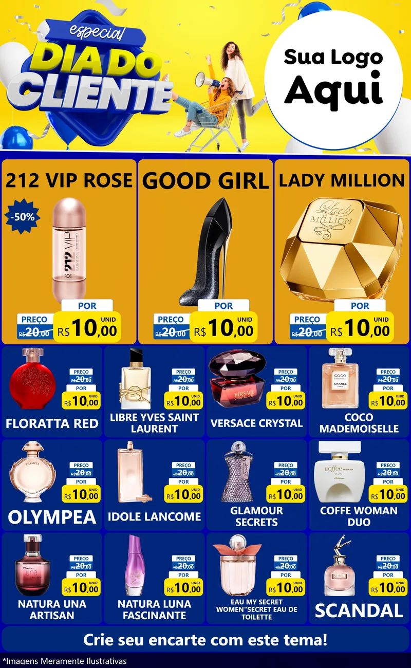 Modelo de Encarte para Encarte Grande com o tema Especial Dia do Cliente para Perfumes