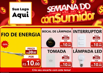 Modelo de Encarte para Encarte A4 Horizontal com o tema Semana do Consumidor para Materiais Elétricos