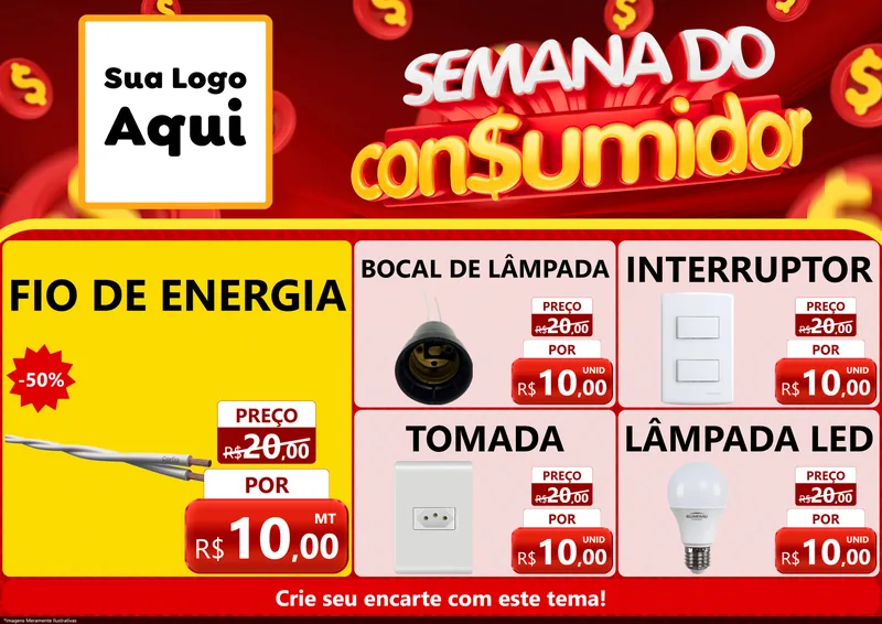 Modelo de Encarte para Encarte A4 Horizontal com o tema Semana do Consumidor para Materiais Elétricos