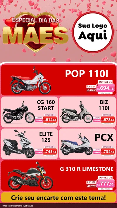 Modelo de TV para TV Vertical com o tema Especial Dia Das Mães para Concessionaria de Motos