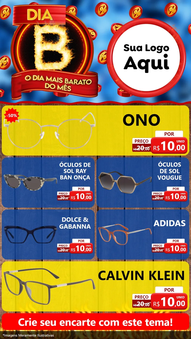 Modelo de TV para TV Vertical com o tema Dia B - O Dia Mais Barato Do Mês para Óticas