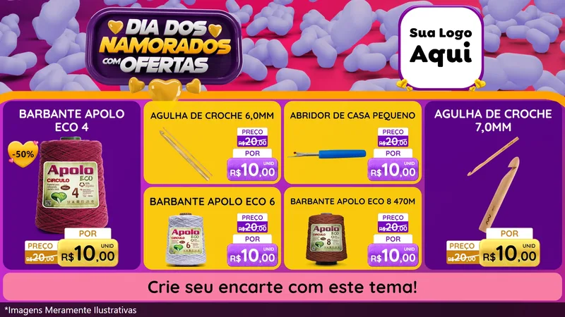 Modelo de TV para TV Horizontal com o tema Dia Dos Namorados Com Ofertas para Armarinho e Aviamentos