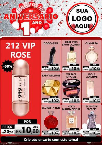 Modelo de Encarte para Encarte A4 Vertical com o tema Promoção de Aniversário - 1 Ano para Perfumes