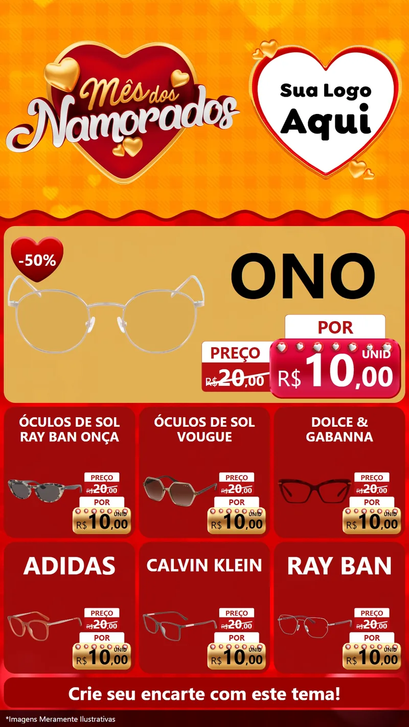 Modelo de Rede Social para Stories com o tema Mês dos Namorados para Óticas