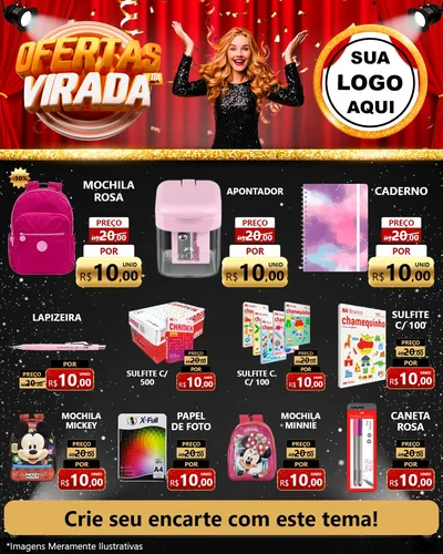 Modelo de Rede Social para Feed Instagram com o tema Ofertas da Virada para Papelaria