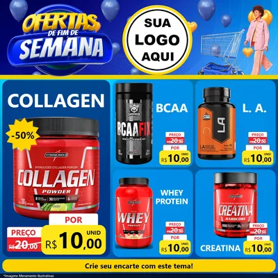 Modelo de Rede Social para Feed Facebook com o tema Ofertas de Fim de Semana para Suplementos alimentares