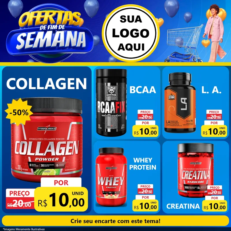 Modelo de Rede Social para Feed Facebook com o tema Ofertas de Fim de Semana para Suplementos alimentares