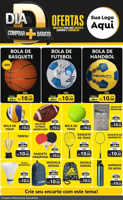 Modelo de Encarte para Encarte Grande com o tema Dia D Mais Economia para Artigos Esportivos