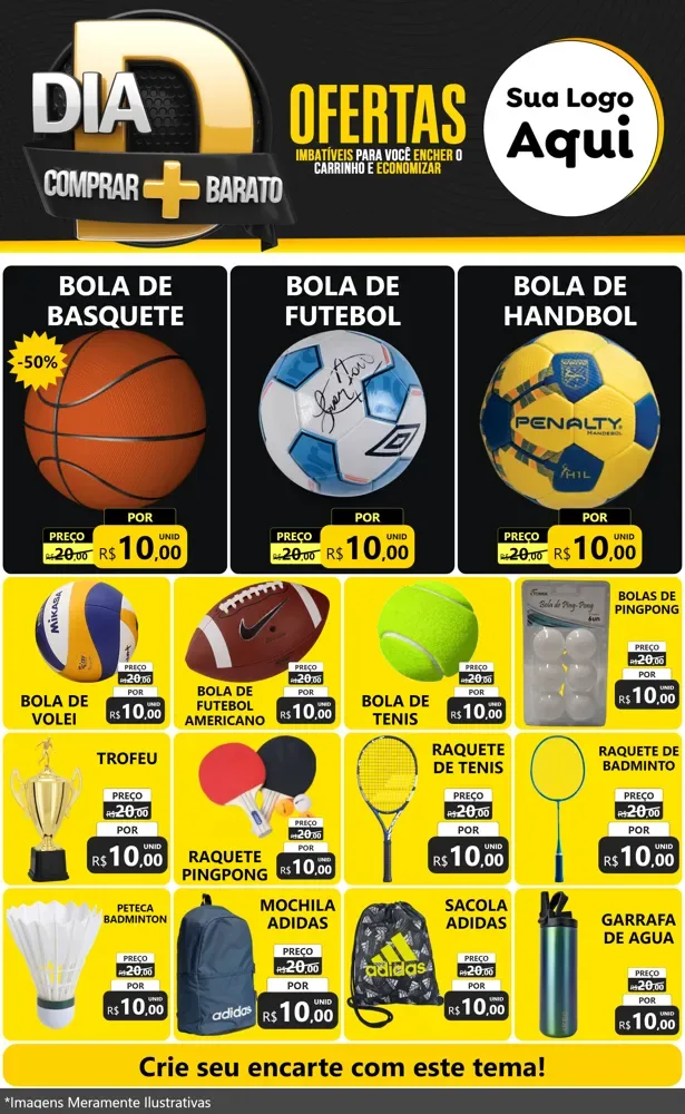 Modelo de Encarte para Encarte Grande com o tema Dia D Mais Economia para Artigos Esportivos