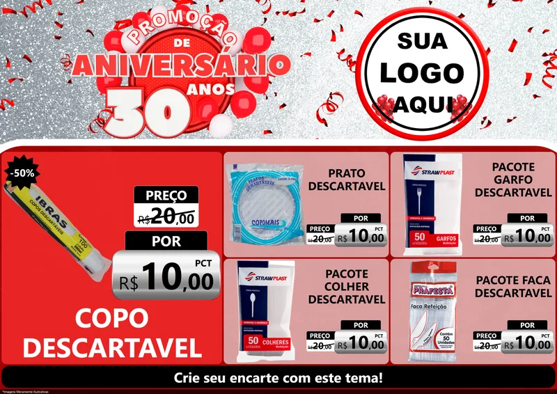 Modelo de Encarte para Encarte A4 Horizontal com o tema Promoção de Aniversário - 30 Anos para Embalagens