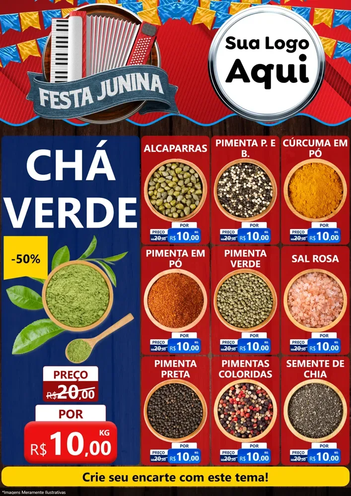 Modelo de Encarte para Encarte A4 Vertical com o tema Festa Junina para Produtos Naturais