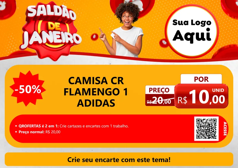 Modelo de Cartaz para Cartaz A4 Horizontal com o tema Saldão de Janeiro para Roupas e acessórios