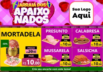 Modelo de Encarte para Encarte A4 Horizontal com o tema Arraiá dos Apaixonados para Frios e Laticínios