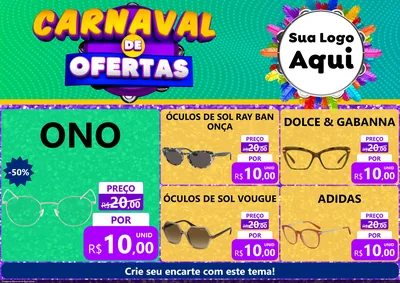 Modelo de Encarte para Encarte A4 Horizontal com o tema Carnaval de Ofertas para Óticas