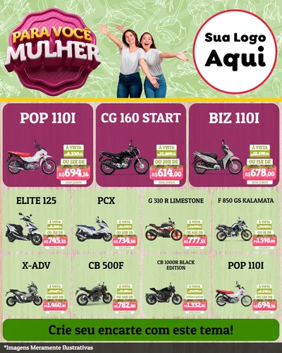Modelo de Rede Social para Feed Instagram com o tema Para Você Mulher para Concessionaria de Motos