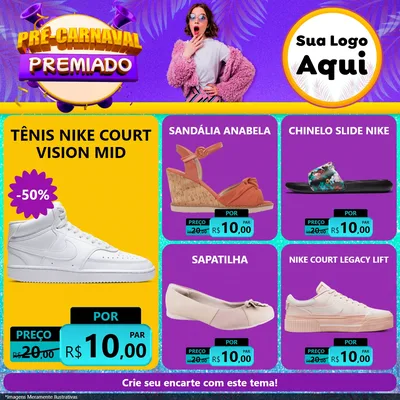 Modelo de Rede Social para Feed Facebook com o tema Pré-Carnaval Premiado para Calçados