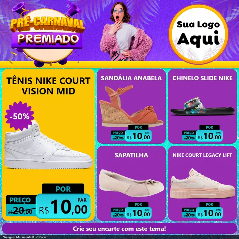 Modelo de Rede Social para Feed Facebook com o tema Pré-Carnaval Premiado para Calçados