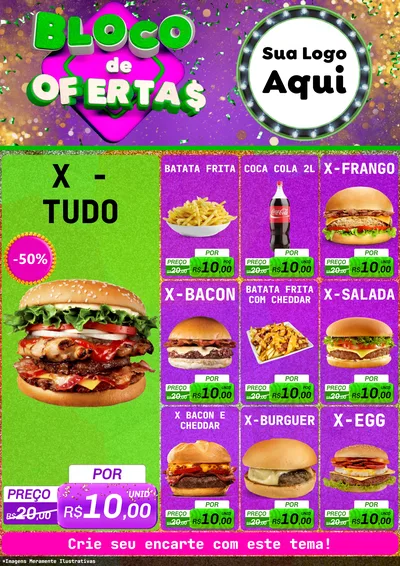 Modelo de Encarte para Encarte A4 Vertical com o tema Bloco de Ofertas para Hamburgueria