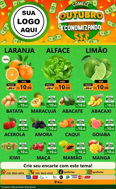 Modelo de Encarte para Encarte Grande com o tema Comece Outubro Economizando para Hortifrúti