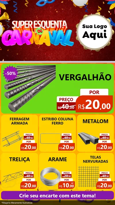 Modelo de Rede Social para Stories com o tema Super Esquenta de Carnaval para Ferragens