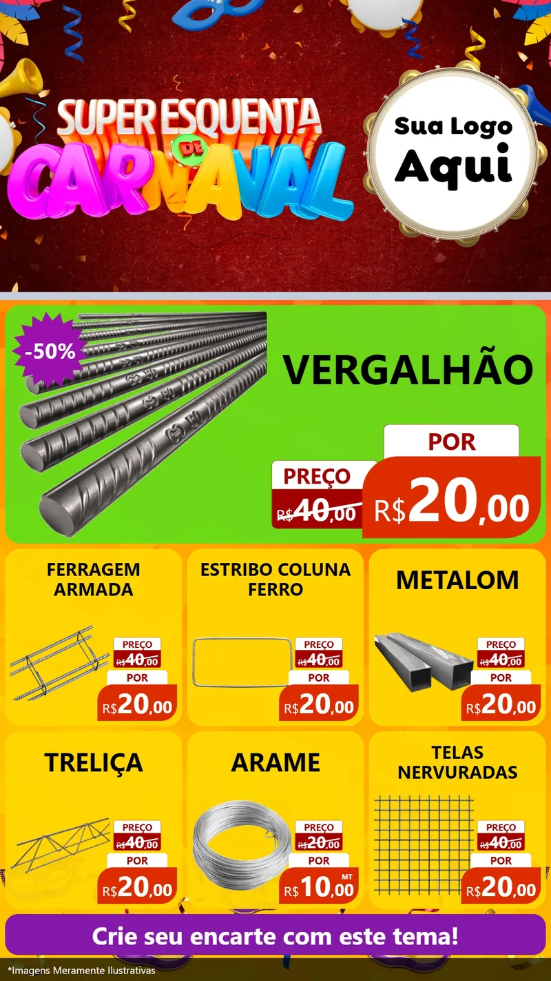 Modelo de Rede Social para Stories com o tema Super Esquenta de Carnaval para Ferragens