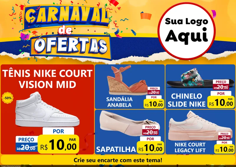 Modelo de Encarte para Encarte A4 Horizontal com o tema Carnaval de Ofertas para Calçados