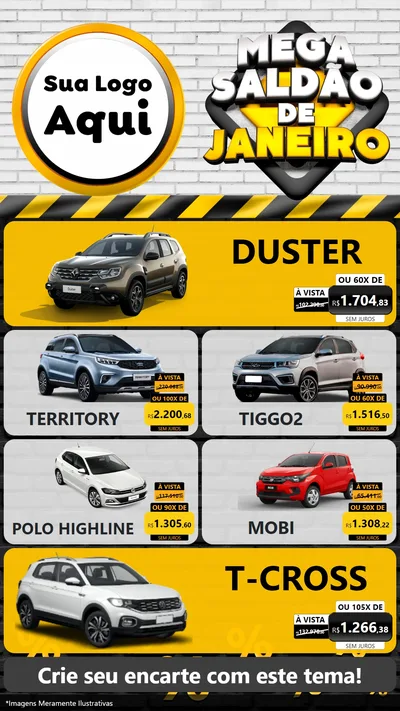 Modelo de TV para TV Vertical com o tema Mega Saldão de Janeiro para Concessionaria de Carros