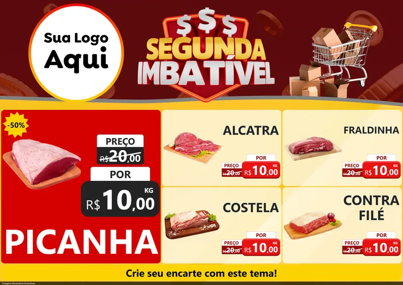 Modelo de Encarte para Encarte A4 Horizontal com o tema Segunda Imbatível para Açougue