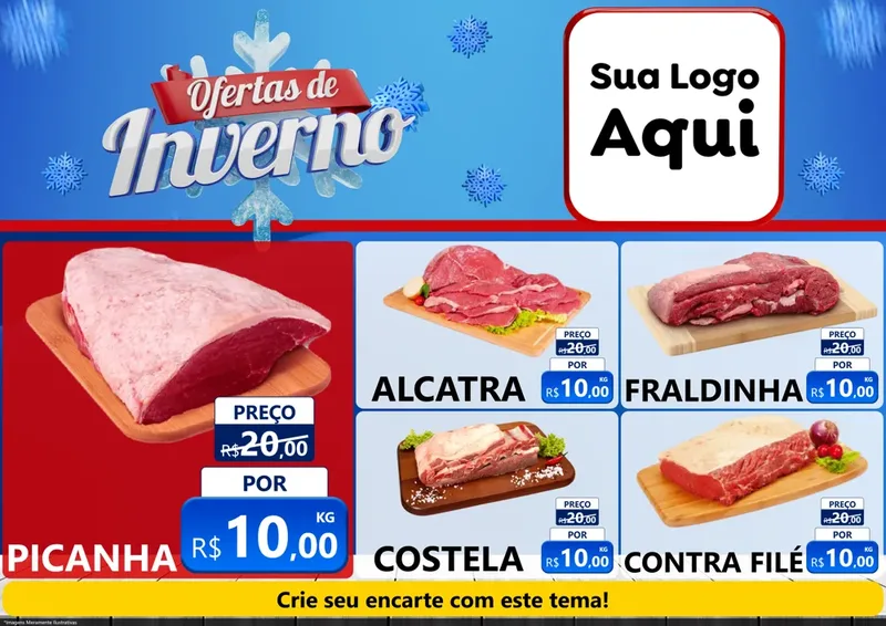 Modelo de Encarte para Encarte A4 Horizontal com o tema Ofertas de Inverno para Açougue