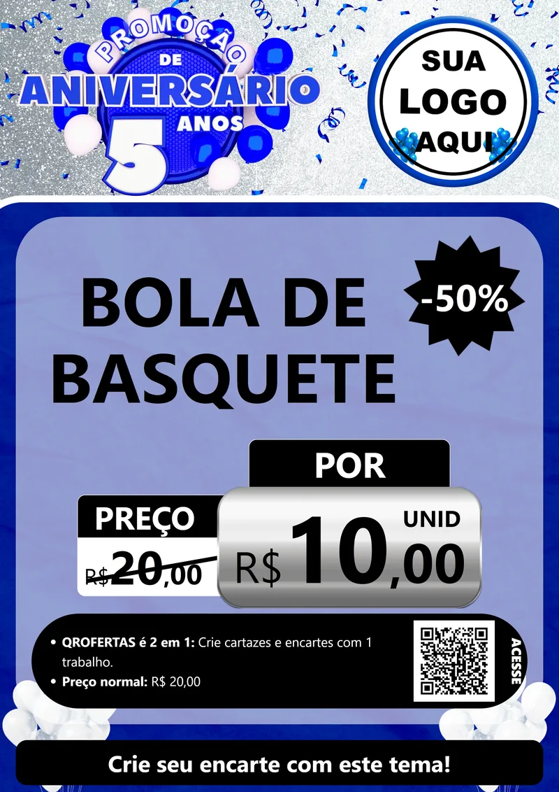 Modelo de Cartaz para Cartaz A4 Vertical com o tema Promoção de Aniversário - 5 Anos para Artigos Esportivos
