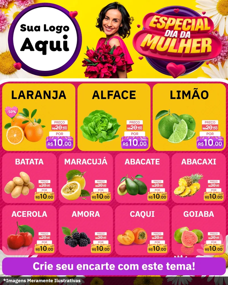 Modelo de Rede Social para Feed Instagram com o tema Especial Dia da Mulher para Hortifrúti